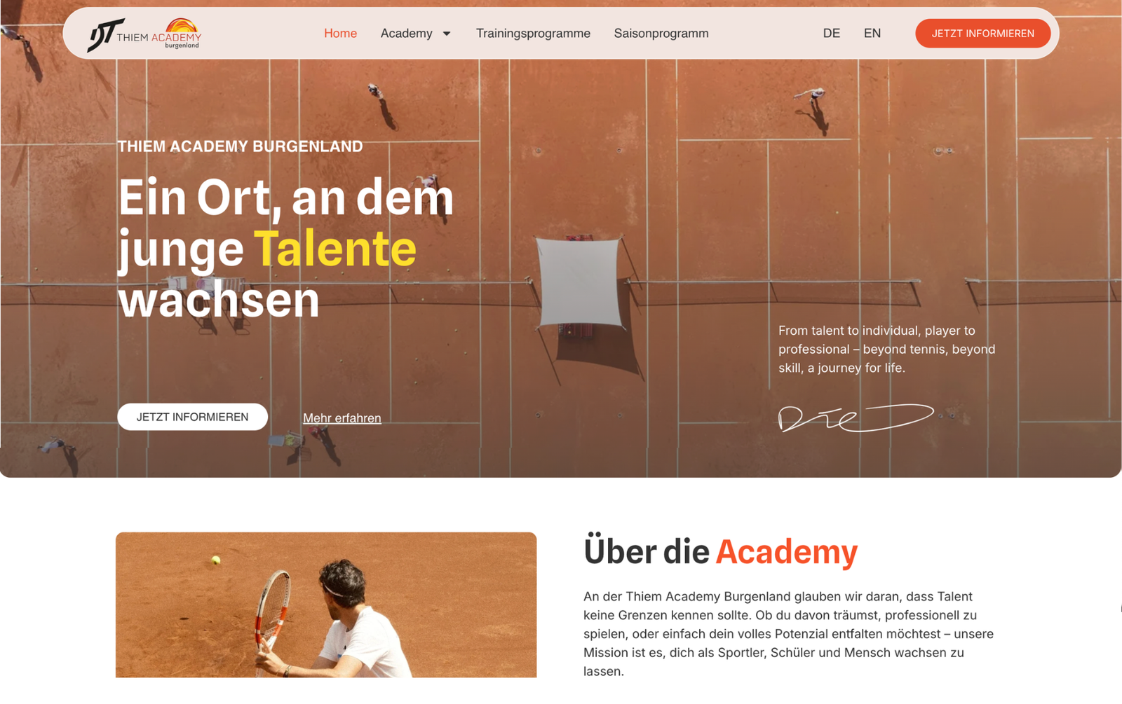 Thiem Academy Burgenland Website